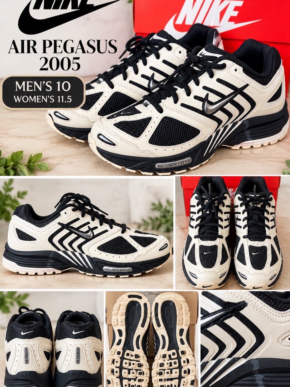 Nike Men's Air Pegasus 2005 Athletic Sneakers - Black & Cream